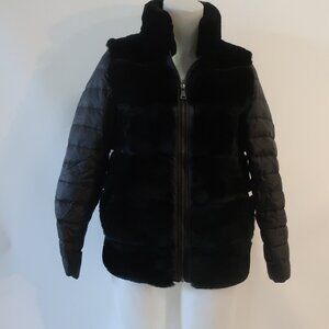 Womens Linda Richards Luxury Black Genuine Rex Rabbit Fur Puffer Jacket Coat XS